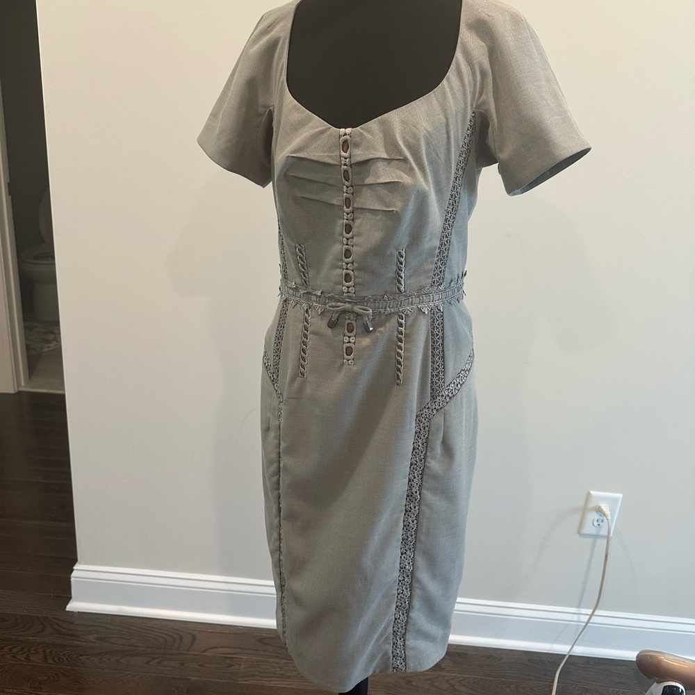 Byron Lars Gray Tie Front Bustier Midi Dress